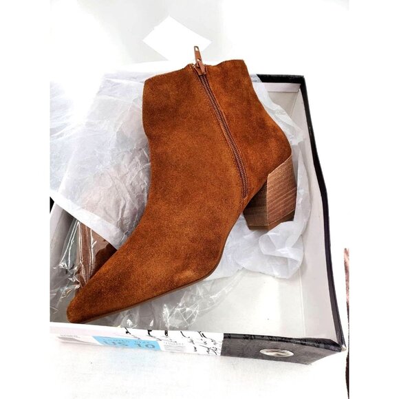 Kensie 10 Boots Real Suede Leather Ankle Bootie Shoes Pointed Toe Classic Brown - Picture 6 of 12